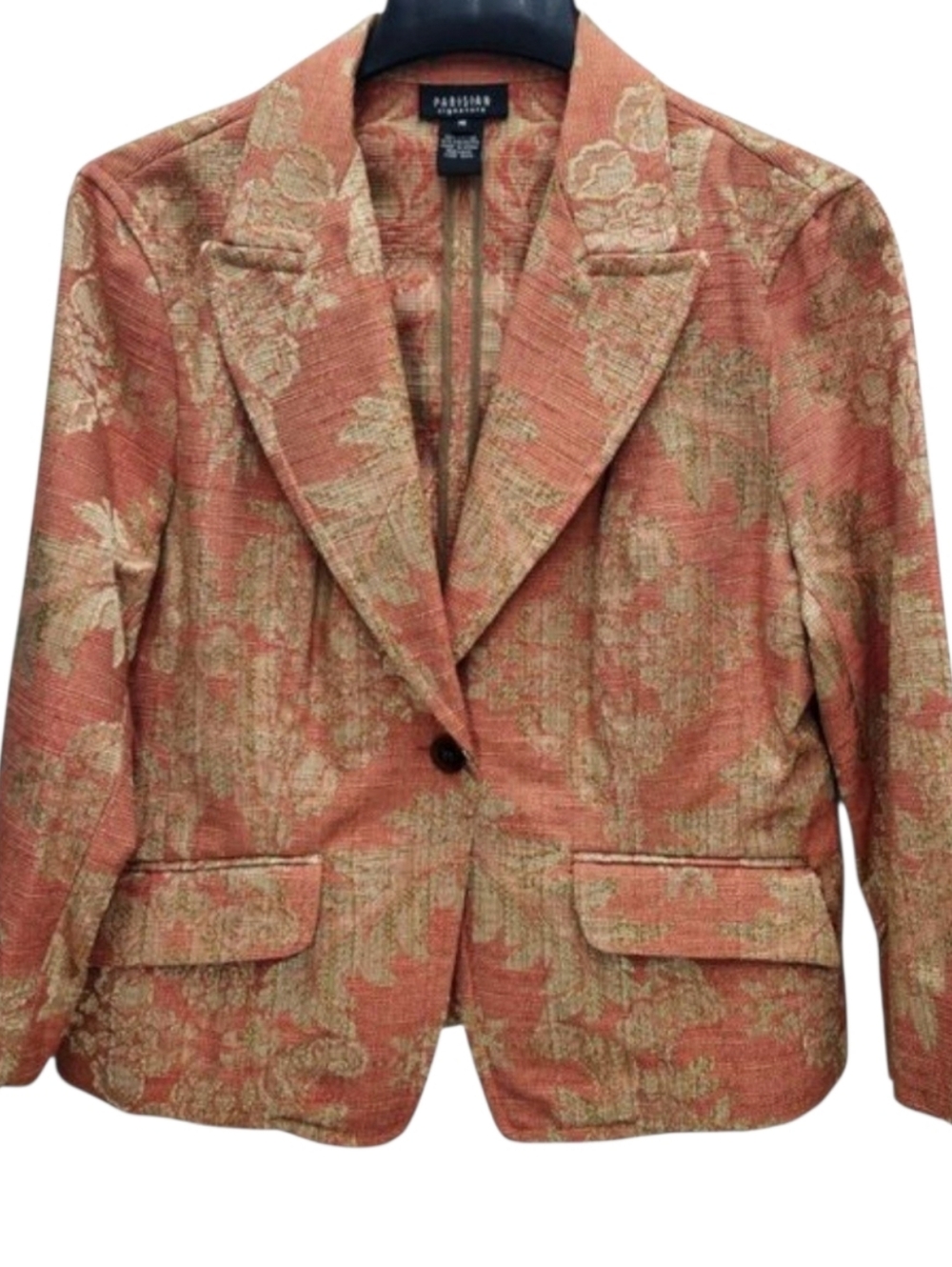 Parisian Signature Jacquard Blazer Womens 14 Orange Gold Baroque Vintage 90s NWT